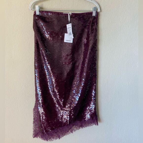 NWT Simkhai Amrita Midi Purple Skirt Sequin Embellishment High Waist Size 0 - Picture 14 of 17
